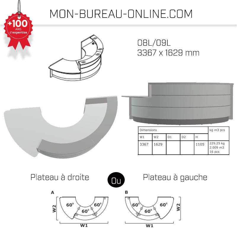 Banque D Accueil Courbe Avec Comptoir PMR Lumineuse 15 Coloris