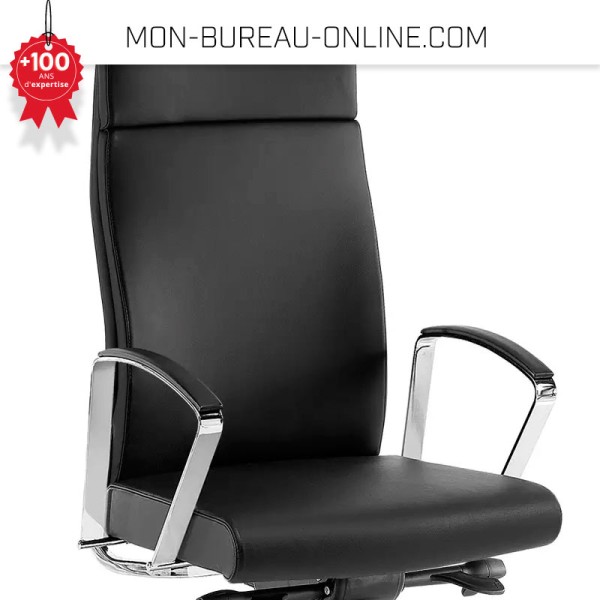 Elégant fauteuil de direction Haut de Gamme en cuir noir - Modèle Chic
