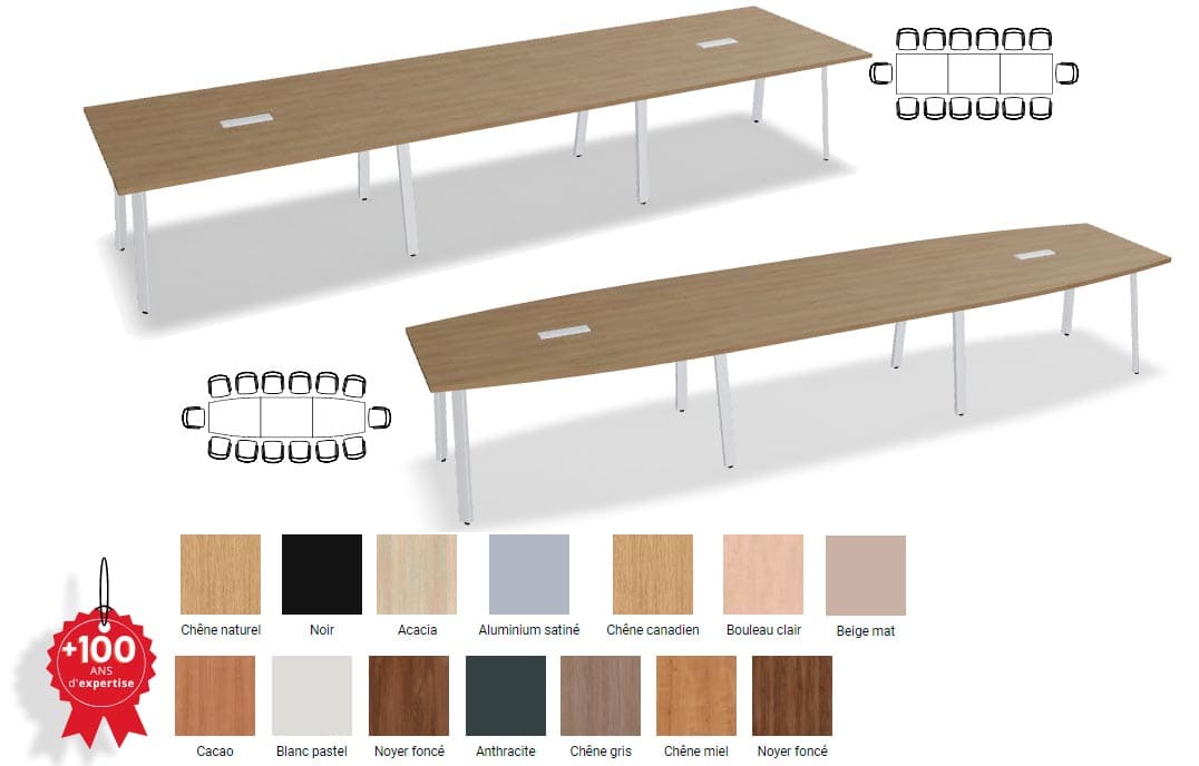 Table de réunion Rectangle ou Tonneau pour 14 personnes